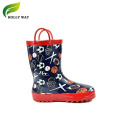 Kids Good Quality Waterproof Fun Prints Rubber Rain Boots Shoes with Easy on Handle